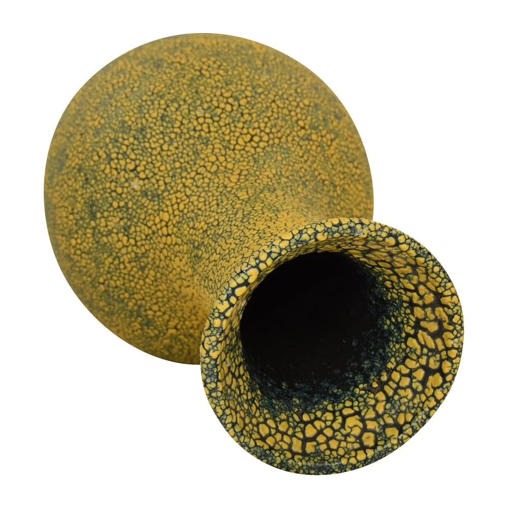 Haeger 1970s Mid Century Modern Art Pottery Black Yellow Textured Vase 4171 - Just Art Pottery