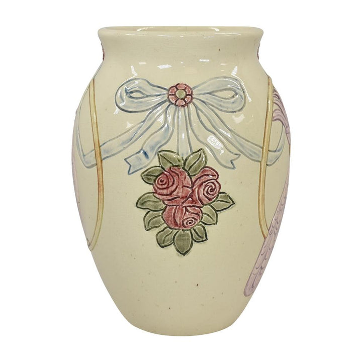 Weller Rosemont 1st Line 1918-20s Art Pottery Purple Cockatoo Parrot White Vase - Just Art Pottery