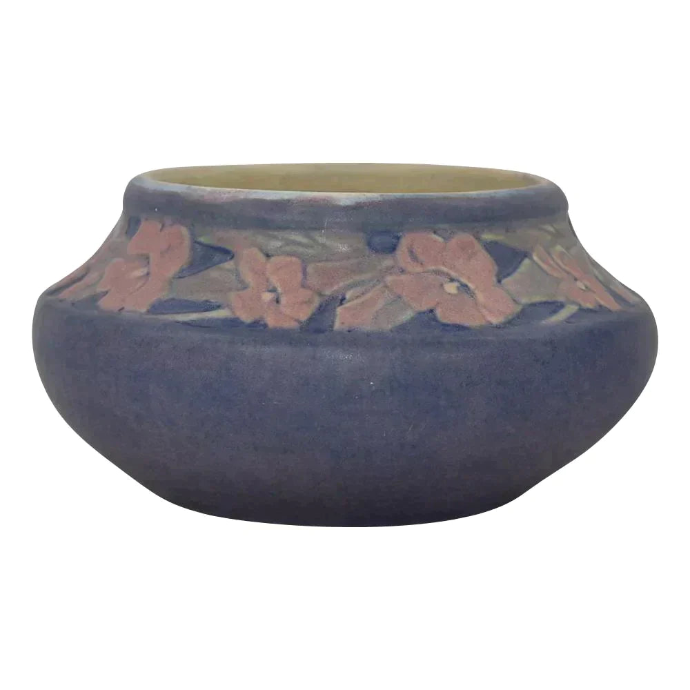Newcomb College 1929 Arts and Crafts Pottery Freesia Blue Low Bowl (Simpson) - Just Art Pottery
