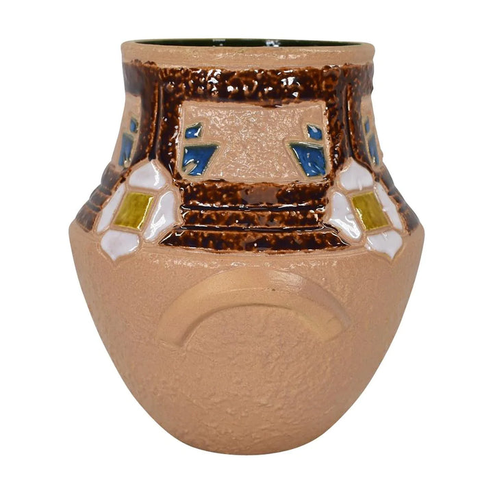 Roseville Mostique Tan 1916 Antique Arts And Crafts Pottery Ceramic Vase 535-8 - Just Art Pottery