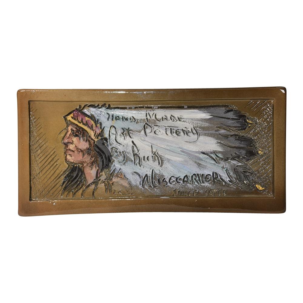 Rick Wisecarver 1989 Pottery Native American Hand Made Advertising Dealer Sign - Just Art Pottery
