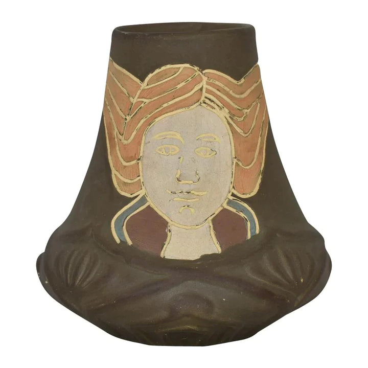 Owens Henri Deux 1900s Antique Art Pottery Flowing Hair Woman Portrait Vase 1308 - Just Art Pottery
