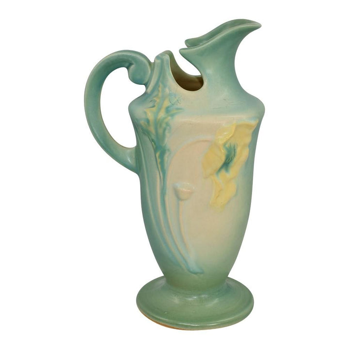 Roseville Poppy Green 1938 Vintage Art Deco Pottery Ceramic Ewer 876-10 - Just Art Pottery
