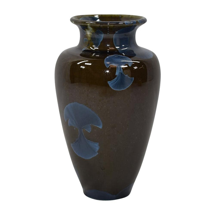 Jack Boydston 1970s California Studio Art Pottery Blue Crystalline Brown Vase - Just Art Pottery