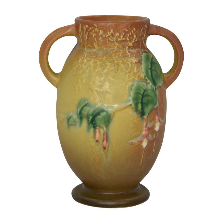 Roseville Fuchsia Brown 1938 Vintage Art Pottery Ceramic Handled Vase 892-6 - Just Art Pottery