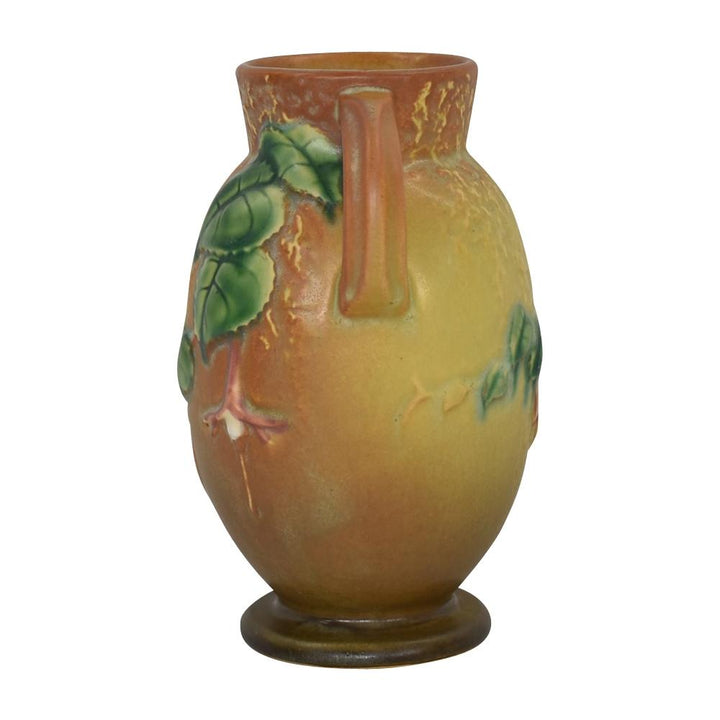 Roseville Fuchsia Brown 1938 Vintage Art Pottery Ceramic Handled Vase 892-6 - Just Art Pottery