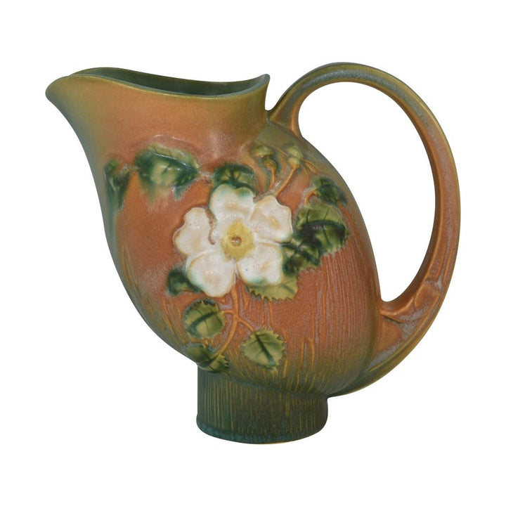 Roseville White Rose Brown Green 1940 Mid Century Modern Pottery Pitcher 1324 - Just Art Pottery