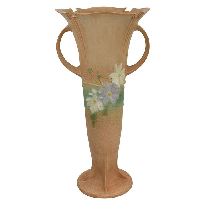 Roseville Cosmos Tan 1939 Vintage Art Pottery Ceramic Vase 958-18 - Just Art Pottery