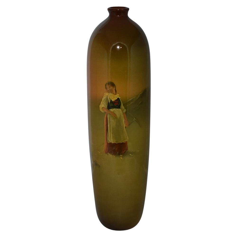Rookwood 1896 Pottery Standard Glaze Scenic Swiss Peasant Maiden Birds Vase 644C - Just Art Pottery
