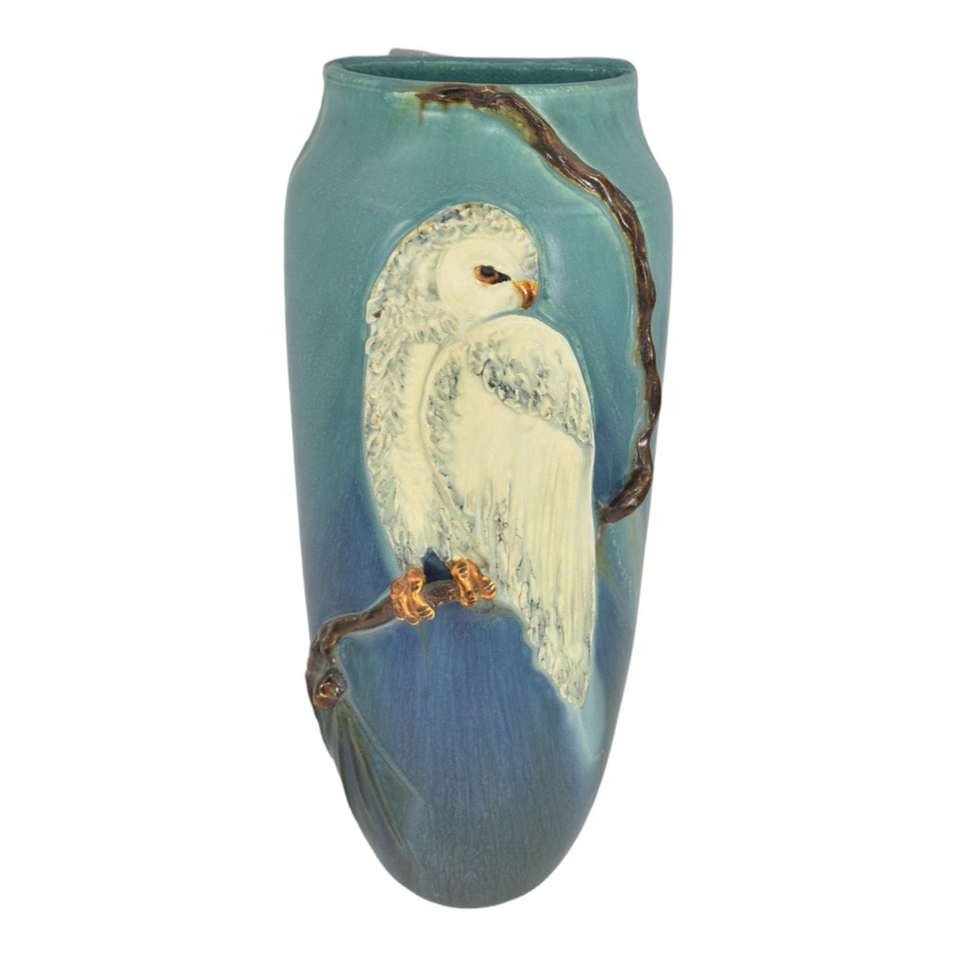 Ephraim Faience 2011 Hand Made Pottery Snowy Owl Blue Ceramic Wall Pocket D51 - Just Art Pottery