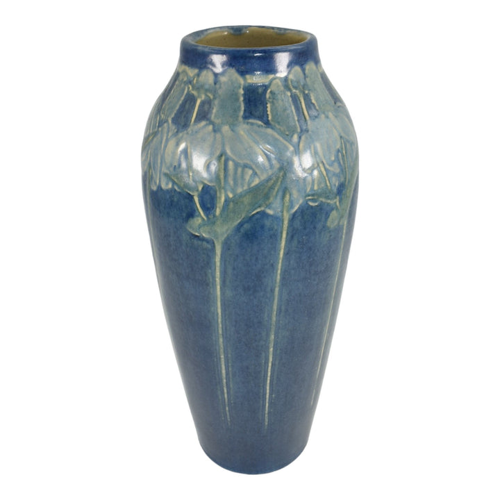 Newcomb College 1910 Vintage Arts and Crafts Pottery Blue Coneflowers Vase Morel - Just Art Pottery