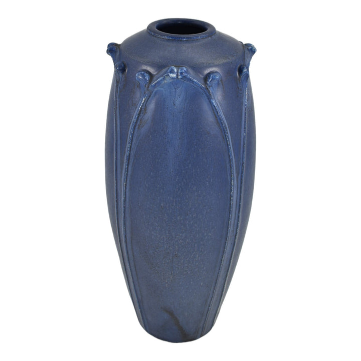Door Hand Made Art Deco Pottery Matte Blue Nouveau Arch Ceramic Vase