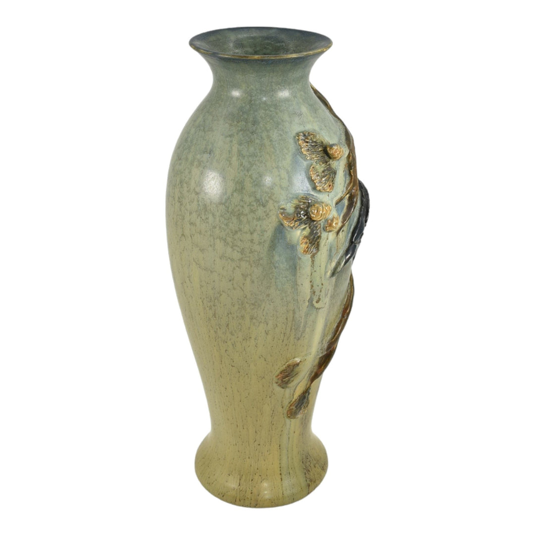 Ephraim Faience 2011 Hand Made Pottery Take Flight Green Ceramic Vase E15 - Just Art Pottery