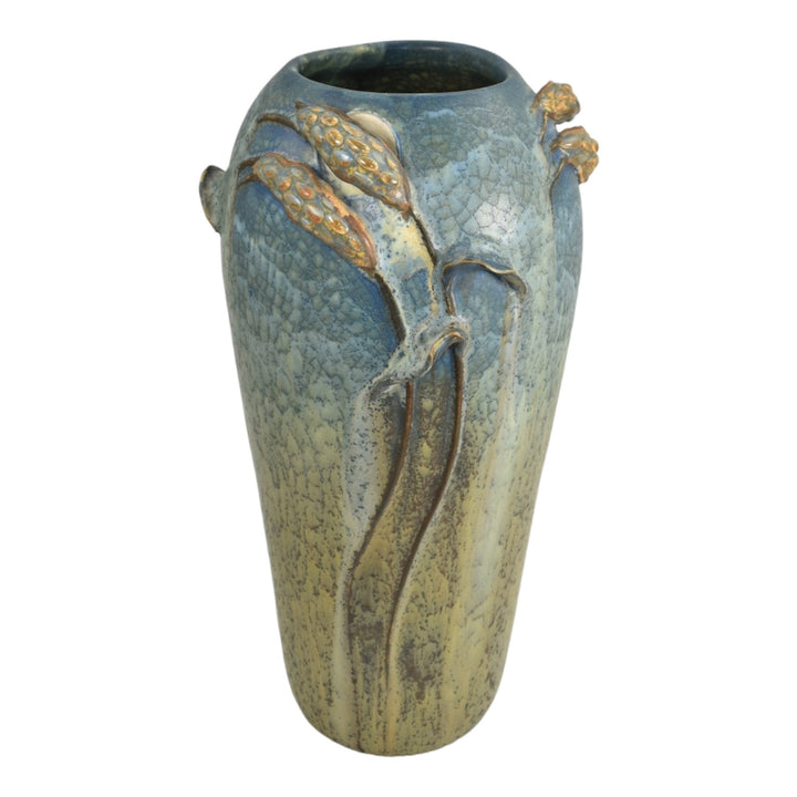 Ephraim Faience 2012 Hand Made Pottery Harvest Rhapsody Blue Ceramic Vase D17 - Just Art Pottery