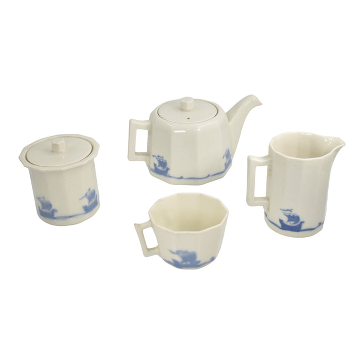 Rookwood 1920s Vintage Art Pottery Blue Ship Ceramic Four Piece Tea Set 2701 - Just Art Pottery