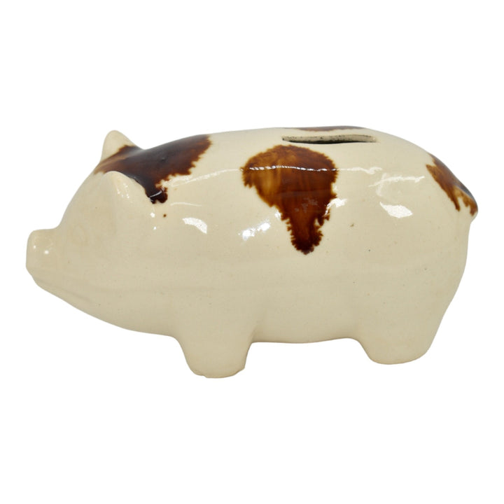Vintage America Pottery Figural Pig White Ceramic Stoneware Coin Bank - Just Art Pottery