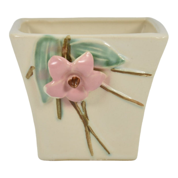 McCoy Blossom Time 1947 Vintage Art Pottery Pink Flower White Square Planter 700 - Just Art Pottery