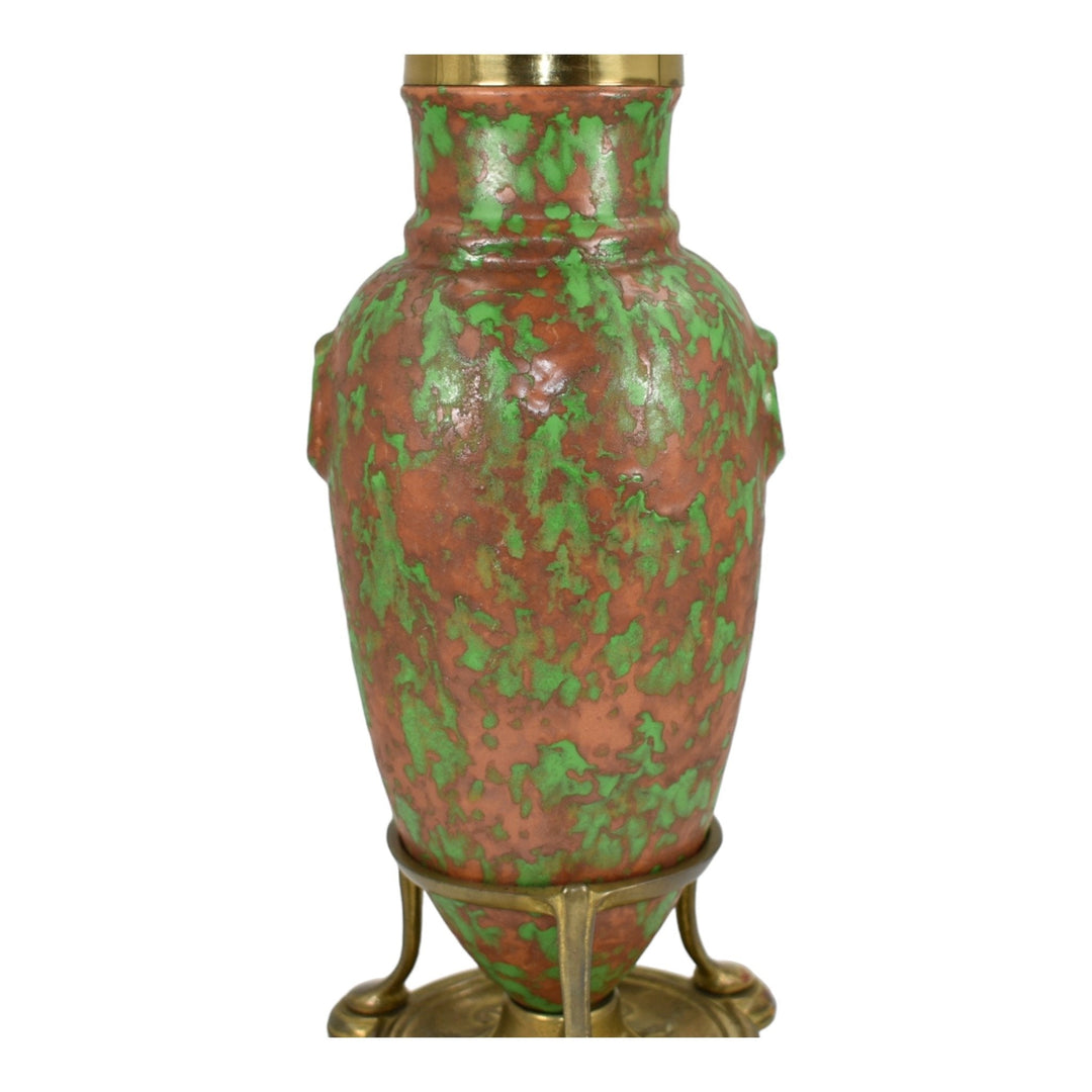 Weller Greora 1930s Vintage Art Deco Pottery Orange Green Ceramic Factory Lamp - Just Art Pottery