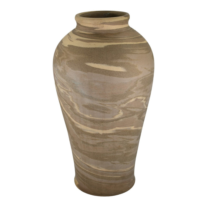 Niloak Mission Swirl 1910-24 Vintage Hand Made Art Pottery Ivory Brown 14" Vase - Just Art Pottery