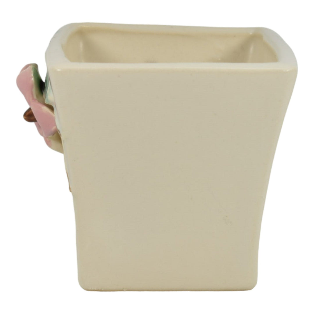 McCoy Blossom Time 1947 Vintage Art Pottery Pink Flower White Square Planter 700 - Just Art Pottery