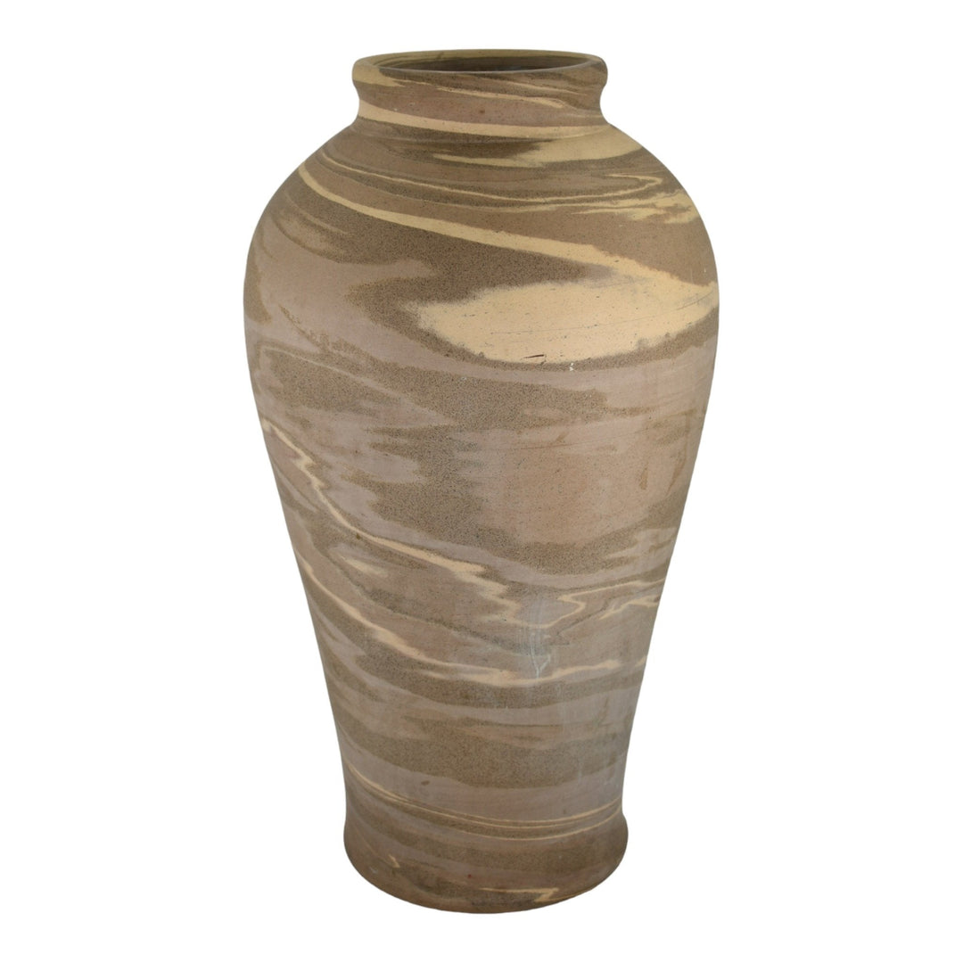 Niloak Mission Swirl 1910-24 Vintage Hand Made Art Pottery Ivory Brown 14" Vase - Just Art Pottery