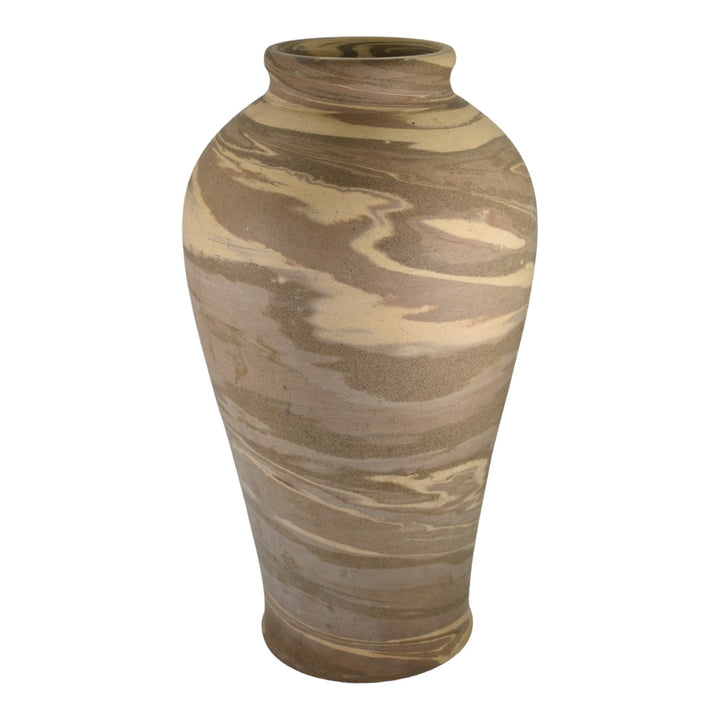 Niloak Mission Swirl 1910-24 Vintage Hand Made Art Pottery Ivory Brown 14" Vase - Just Art Pottery