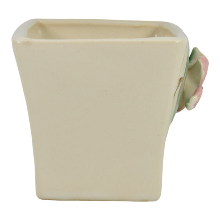 McCoy Blossom Time 1947 Vintage Art Pottery Pink Flower White Square Planter 700 - Just Art Pottery