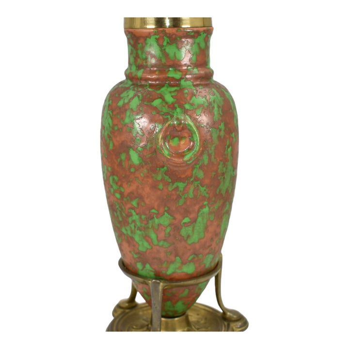 Weller Greora 1930s Vintage Art Deco Pottery Orange Green Ceramic Factory Lamp - Just Art Pottery