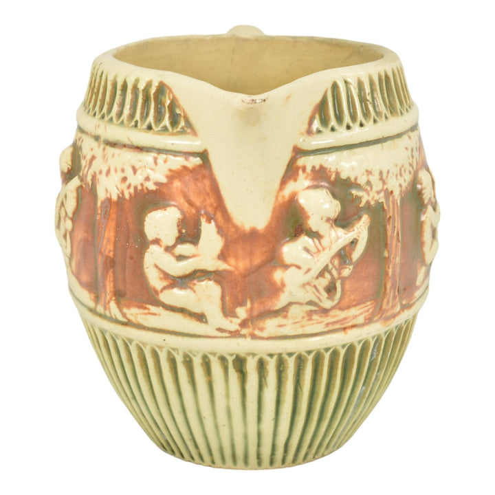 Roseville Donatello 1916 Vintage Art Pottery Ivory Ceramic Cherub Pitcher 1307 - Just Art Pottery