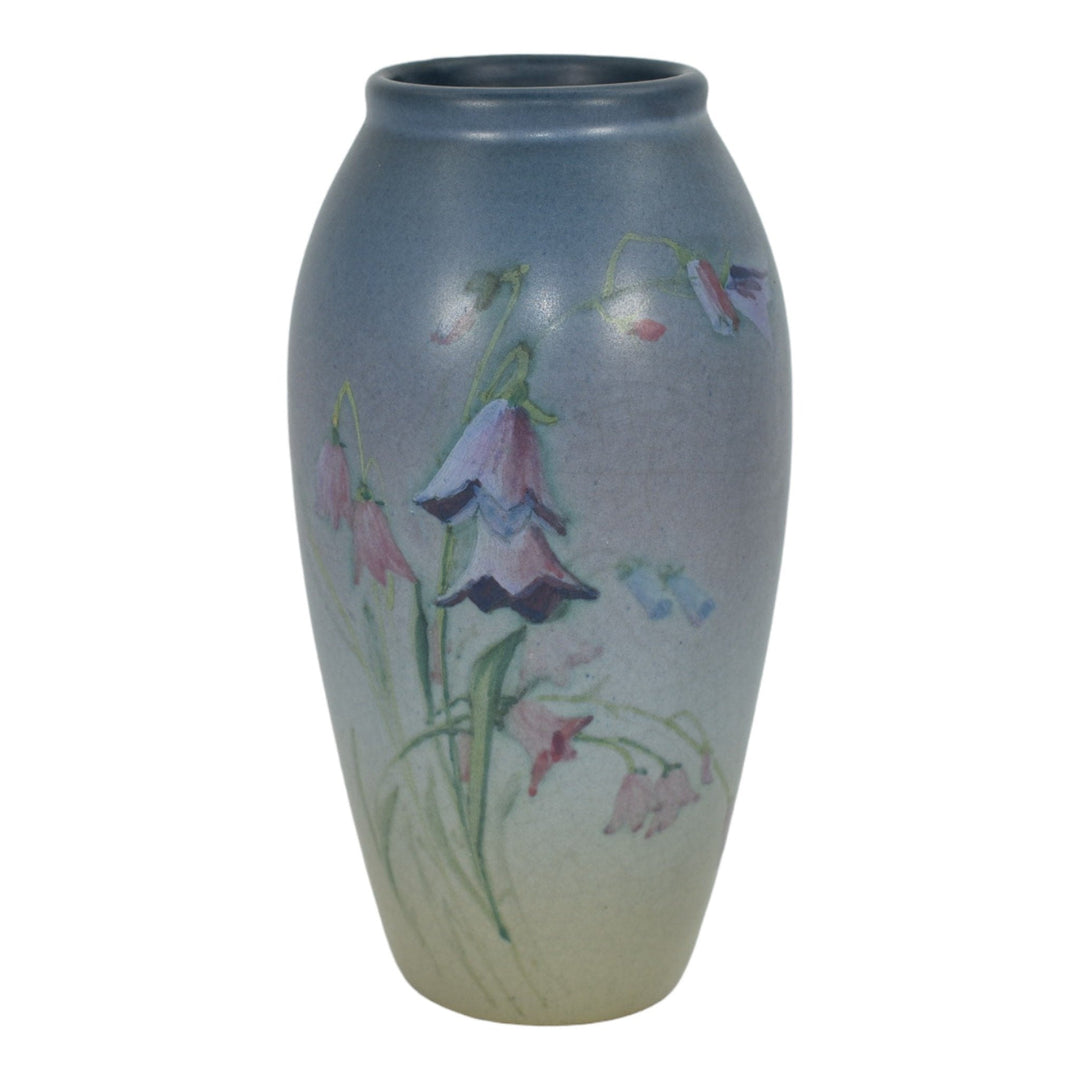 Weller Hudson 1920s Vintage Art Pottery Hand Painted Floral Blue Ceramic Vase - Just Art Pottery