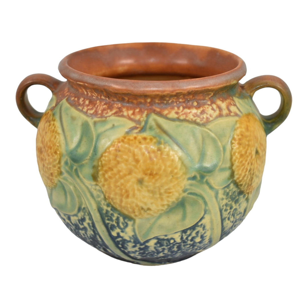 Roseville Sunflower 1930 Vintage Arts And Crafts Pottery Ceramic Planter Vase - Just Art Pottery