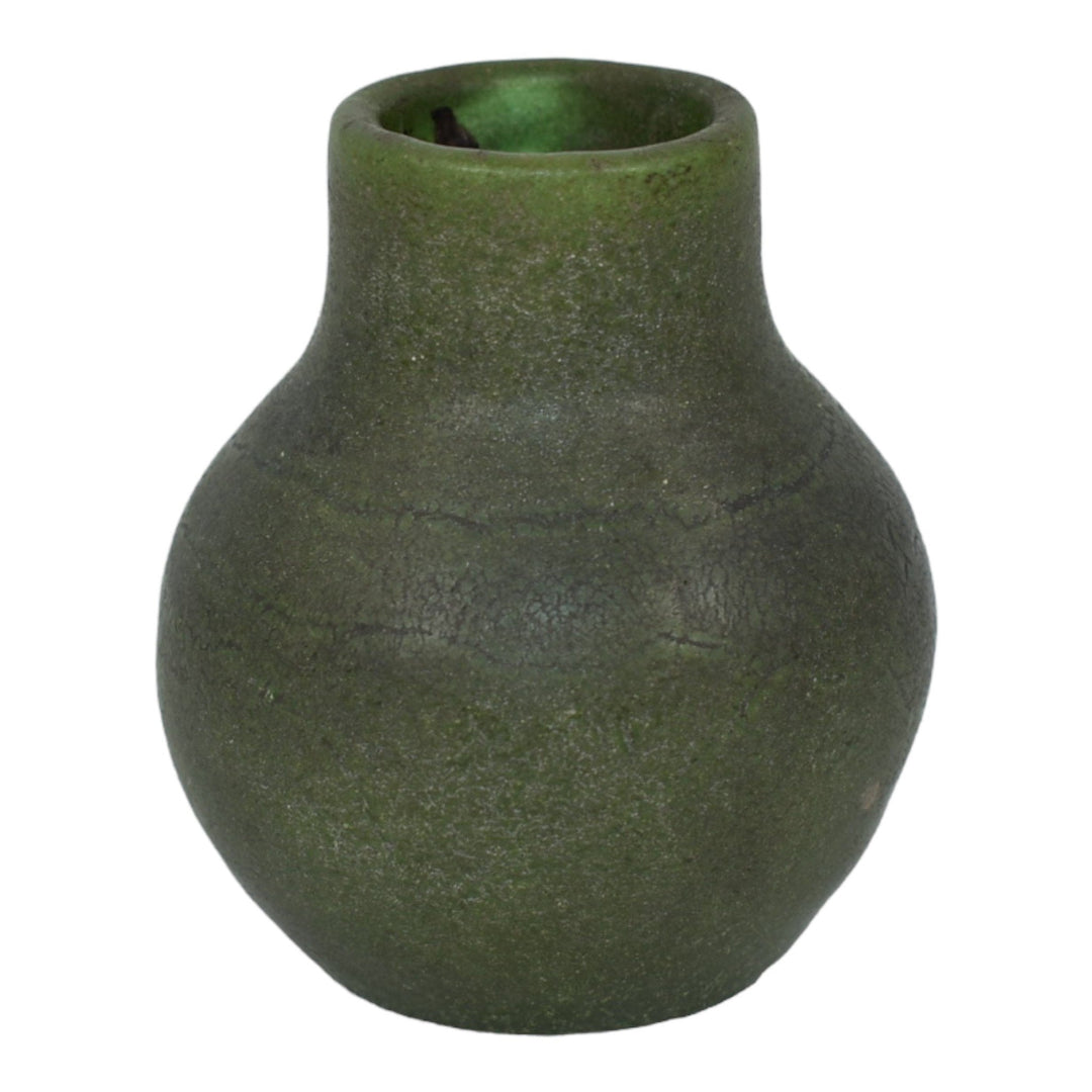 Grueby 1900s Vintage Arts and Crafts Pottery Organic Matte Green Ceramic Vase - Just Art Pottery
