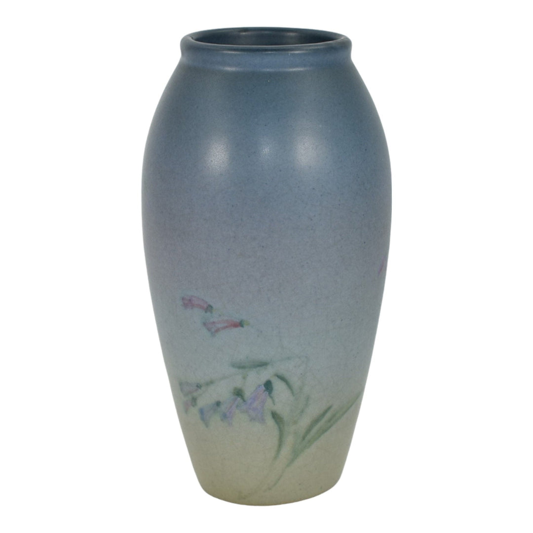 Weller Hudson 1920s Vintage Art Pottery Hand Painted Floral Blue Ceramic Vase - Just Art Pottery