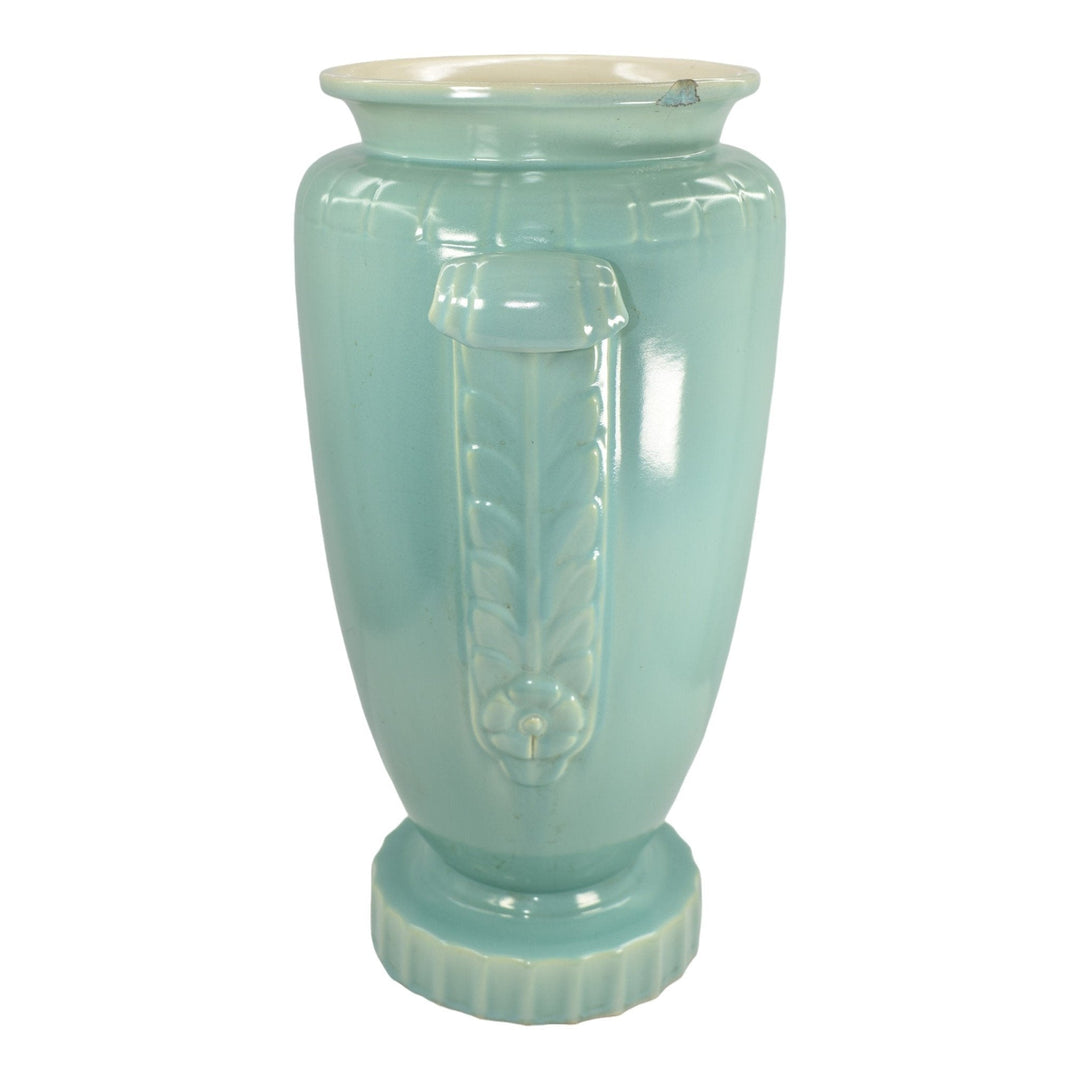 Weller Raydance 1930s Vintage Art Pottery Blue Green Ceramic Floor Vase - Just Art Pottery