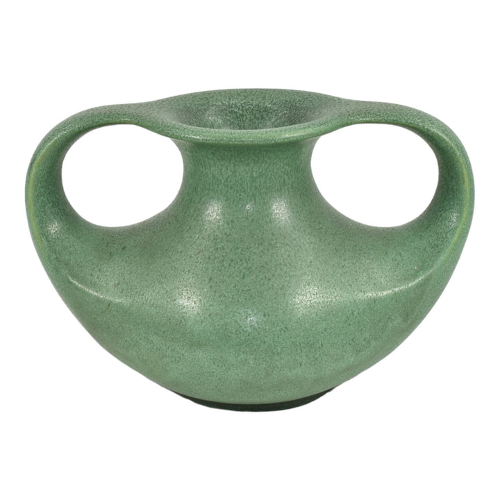 Teco Vintage Arts And Crafts Pottery Handled Matte Green Ceramic Vase 297 - Just Art Pottery