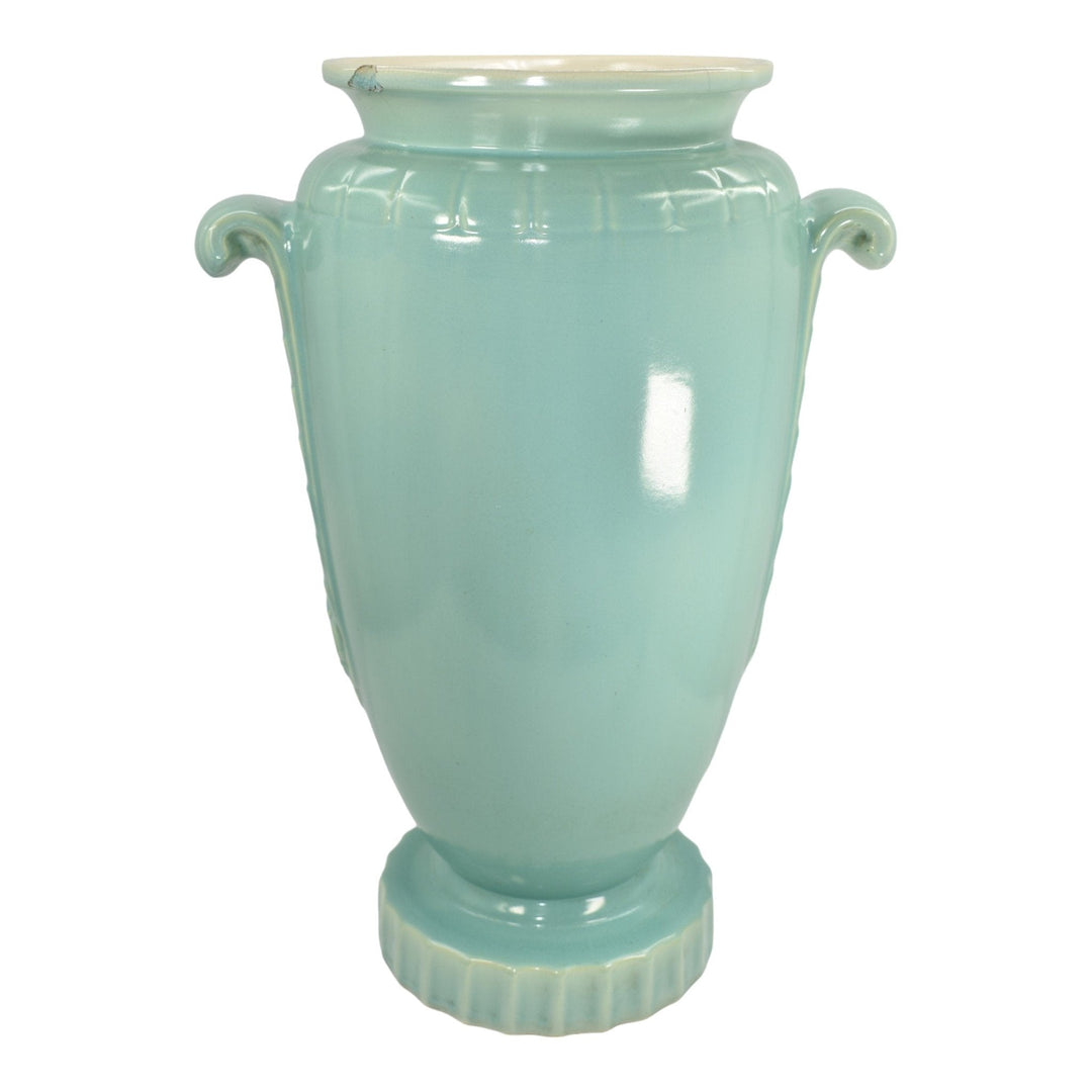 Weller Raydance 1930s Vintage Art Pottery Blue Green Ceramic Floor Vase - Just Art Pottery