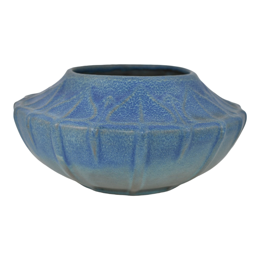 Van Briggle 1919 Vintage Arts And Crafts Pottery Mottled Matte Blue Bowl 737 - Just Art Pottery