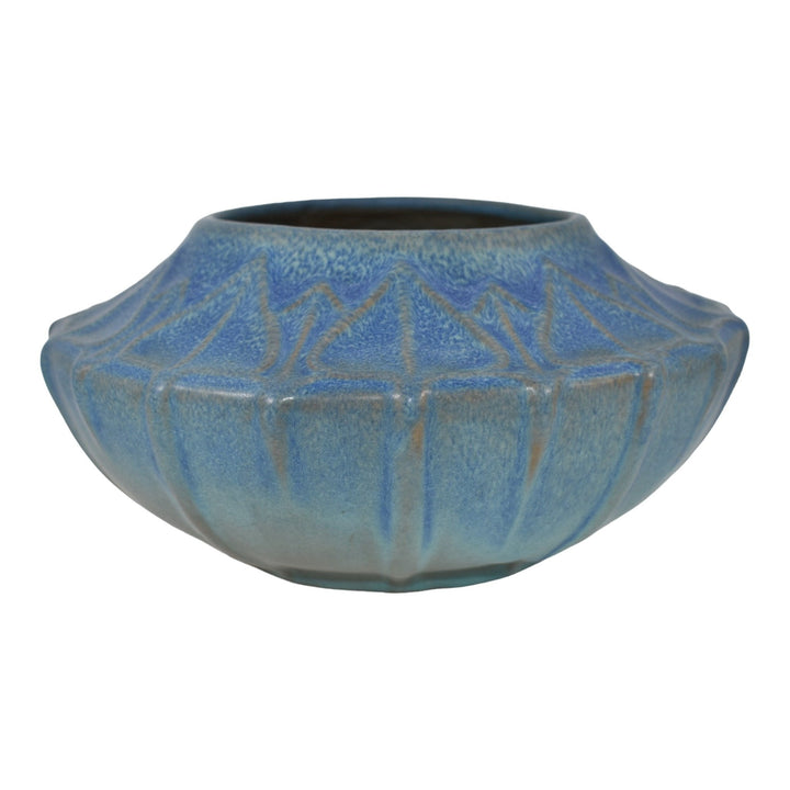 Van Briggle 1919 Vintage Arts And Crafts Pottery Mottled Matte Blue Bowl 737 - Just Art Pottery