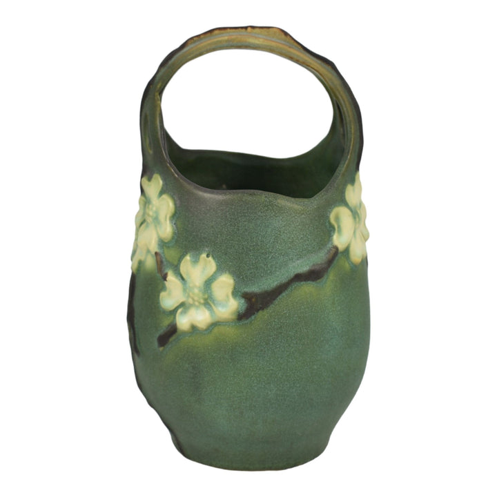 Roseville Dogwood Smooth Green 1920 Vintage Art Pottery Ceramic Basket 274-9 - Just Art Pottery