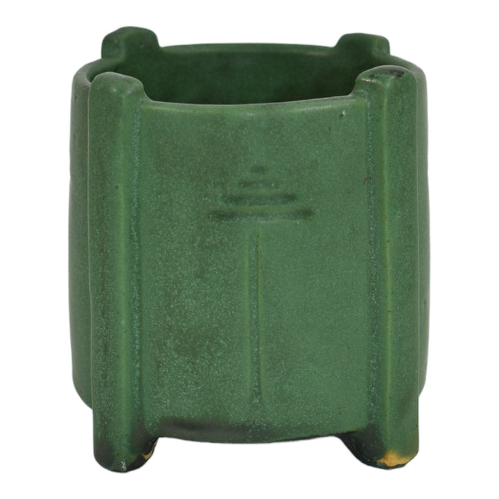 Weller Matte Green 1910s Arts and Crafts Pottery Four Buttressed Ceramic Vase - Just Art Pottery