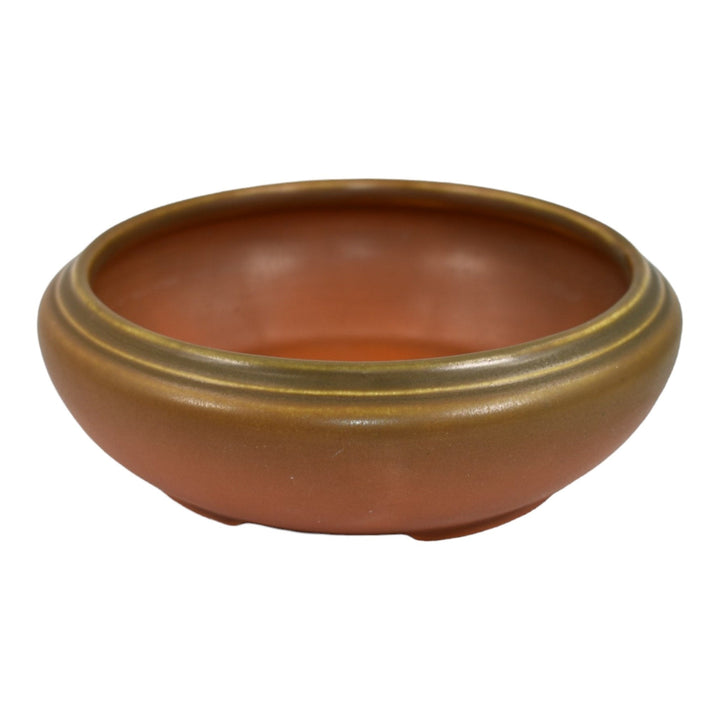 Roseville Rosecraft Burnt Orange 1920 Vintage Art Pottery Footed Low Bowl 10-5 - Just Art Pottery