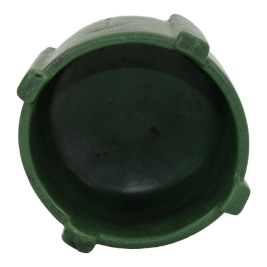 Weller Matte Green 1910s Arts and Crafts Pottery Four Buttressed Ceramic Vase - Just Art Pottery
