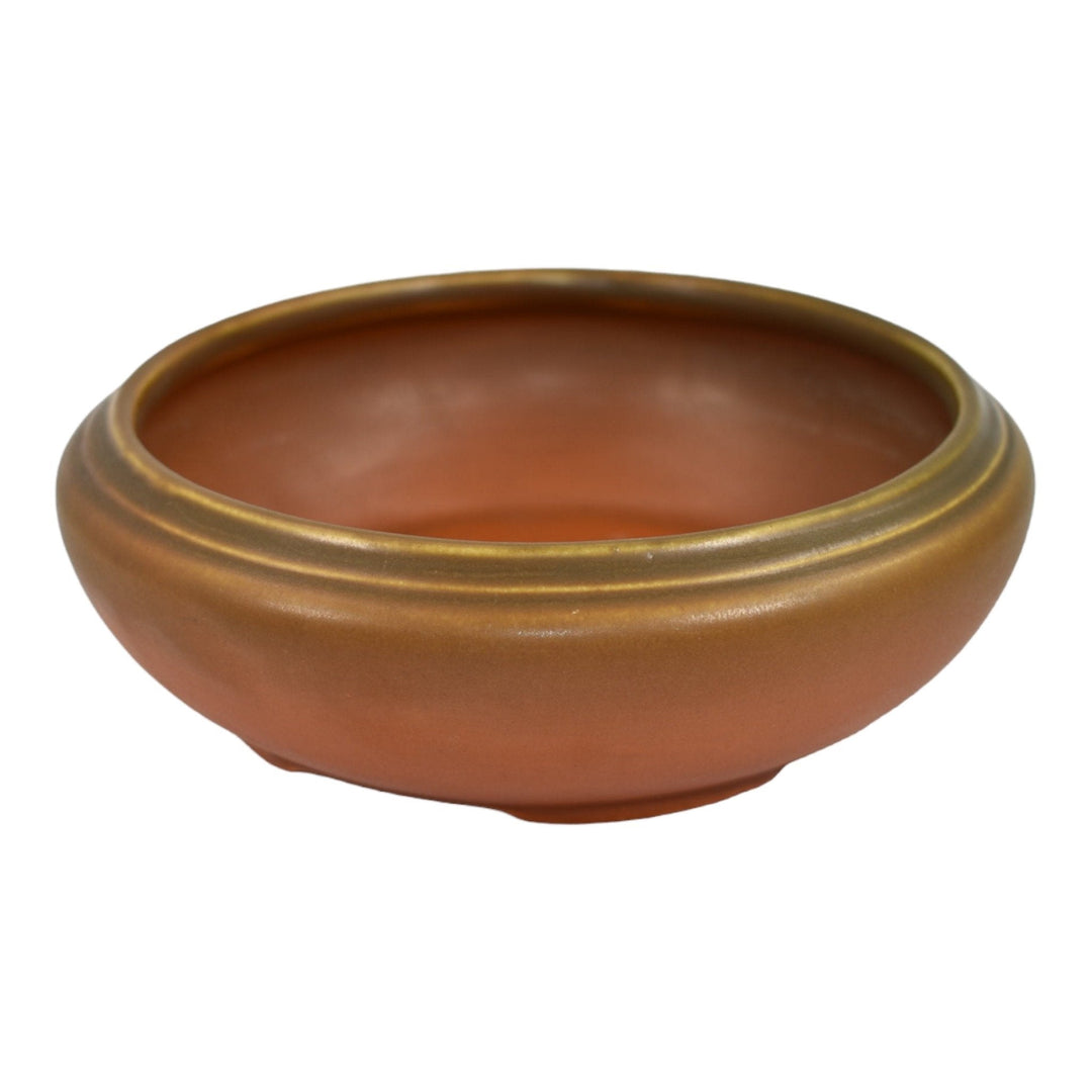 Roseville Rosecraft Burnt Orange 1920 Vintage Art Pottery Footed Low Bowl 10-5 - Just Art Pottery