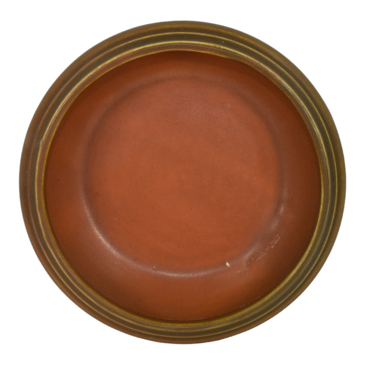 Roseville Rosecraft Burnt Orange 1920 Vintage Art Pottery Footed Low Bowl 10-5 - Just Art Pottery