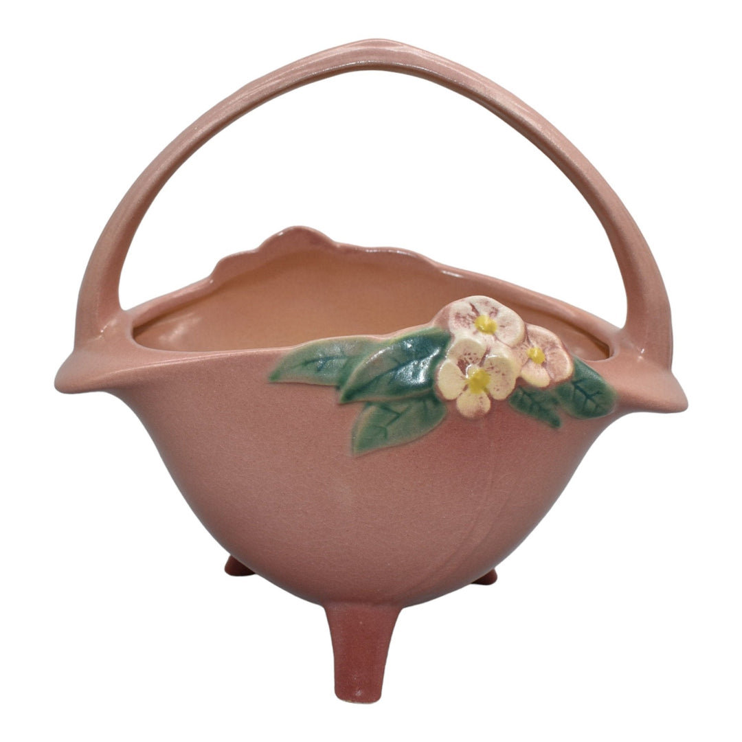 Roseville Mock Orange Pink 1950 Mid Century Modern Pottery Ceramic Basket 909-8 - Just Art Pottery