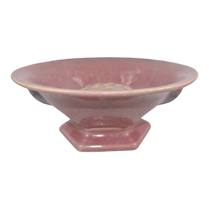 Roseville Tuscany Pink 1927 Vintage Art Deco Pottery Bowl With Flower Frog 172-9 - Just Art Pottery