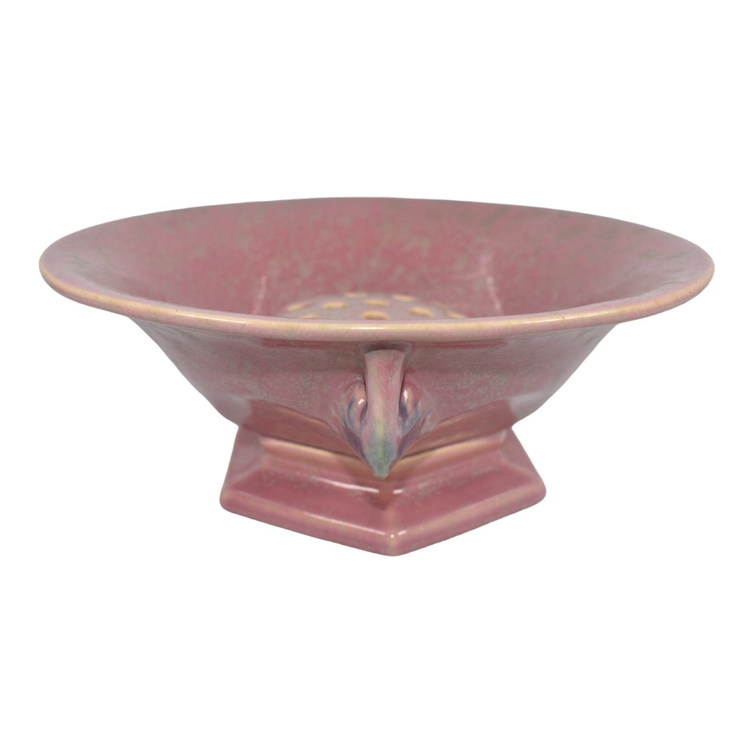 Roseville Tuscany Pink 1927 Vintage Art Deco Pottery Bowl With Flower Frog 172-9 - Just Art Pottery