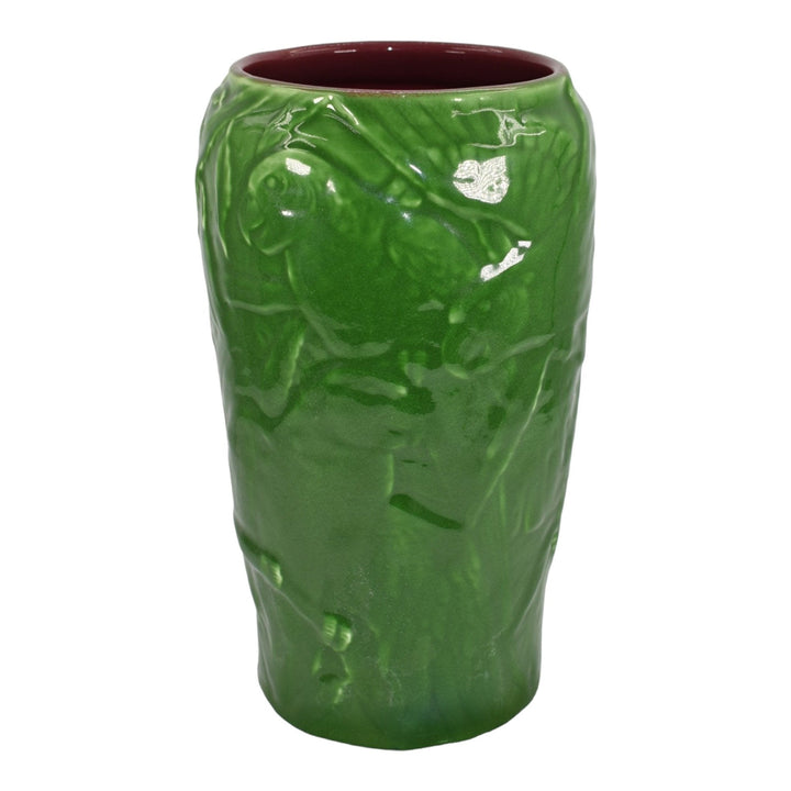 Rookwood 1928 Vintage Art Pottery Parrot High Glaze Green Ceramic Vase 6088 - Just Art Pottery