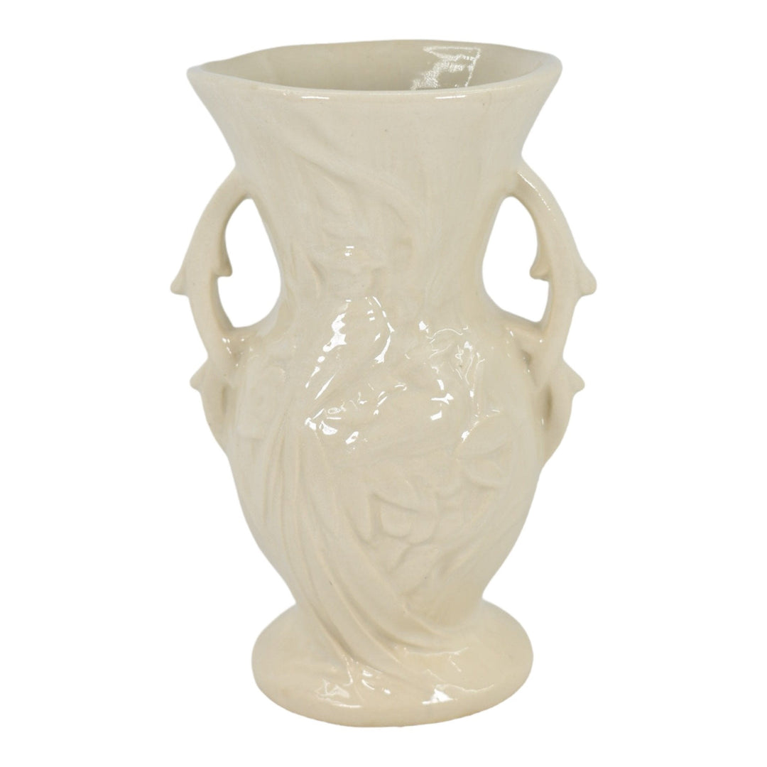 McCoy 1948 Mid Century Modern Art Pottery Bird Berries White Ceramic Vase 5038 - Just Art Pottery