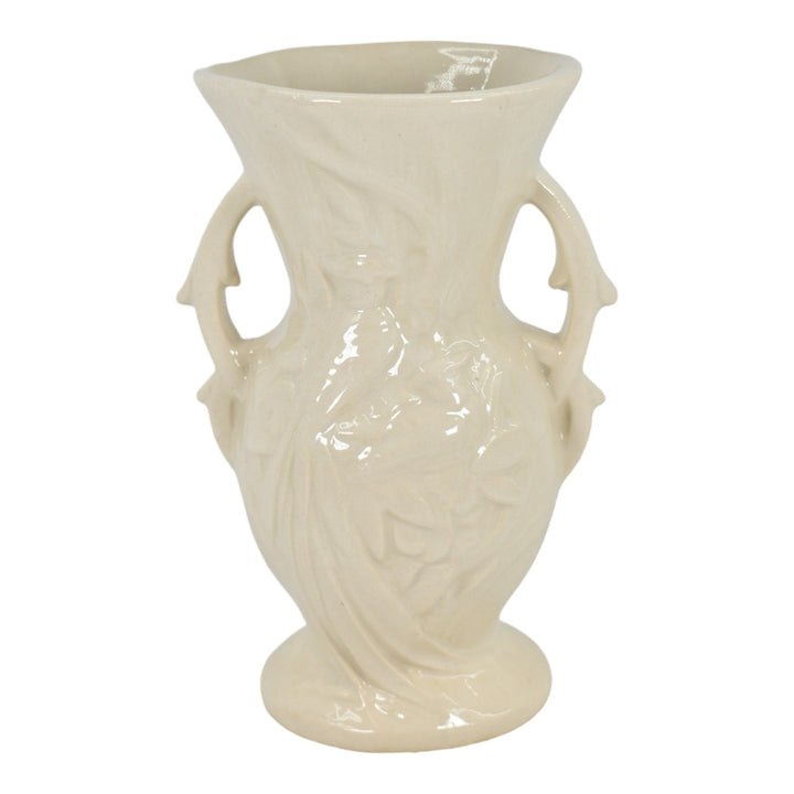 McCoy 1948 Mid Century Modern Art Pottery Bird Berries White Ceramic Vase 5038 - Just Art Pottery